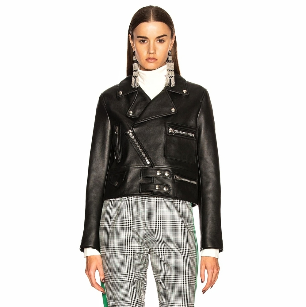 ACNE Studios Suokki Lamb Leather Biker Moto Cropped Jacket